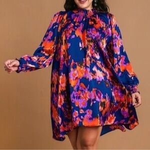Umgee Blue and Orange Floral Long Sleeve Dress